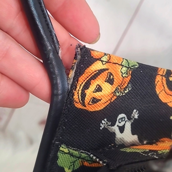 Pumpkin & Ghost Mini Halloween Print Zip Square Shoulder Bag Purse Tote 10" - Picture 12 of 17